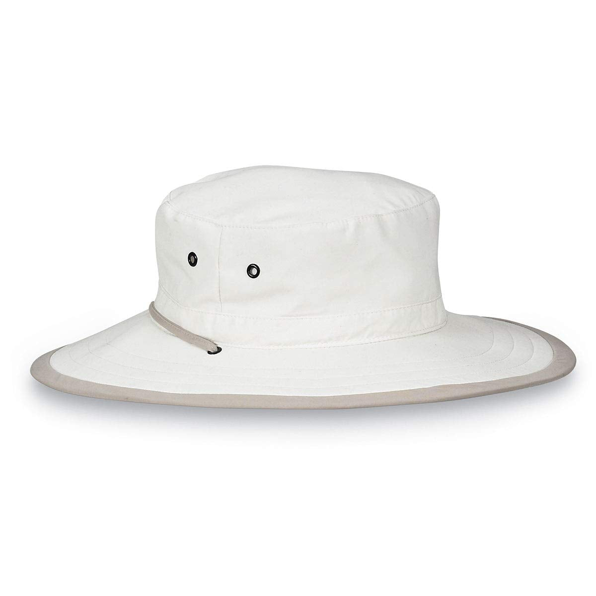 Front view of Wallaroo Men's Explorer Sun Hat in Natural/Camel