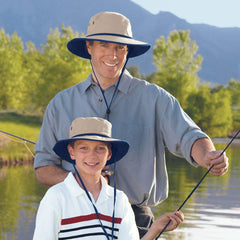 Top view of Wallaroo Men's Explorer Sun Hat in Natural/Camel