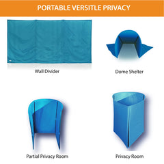 WallUp flexible privacy wall with grommets and fiberglass-reinforced poles.