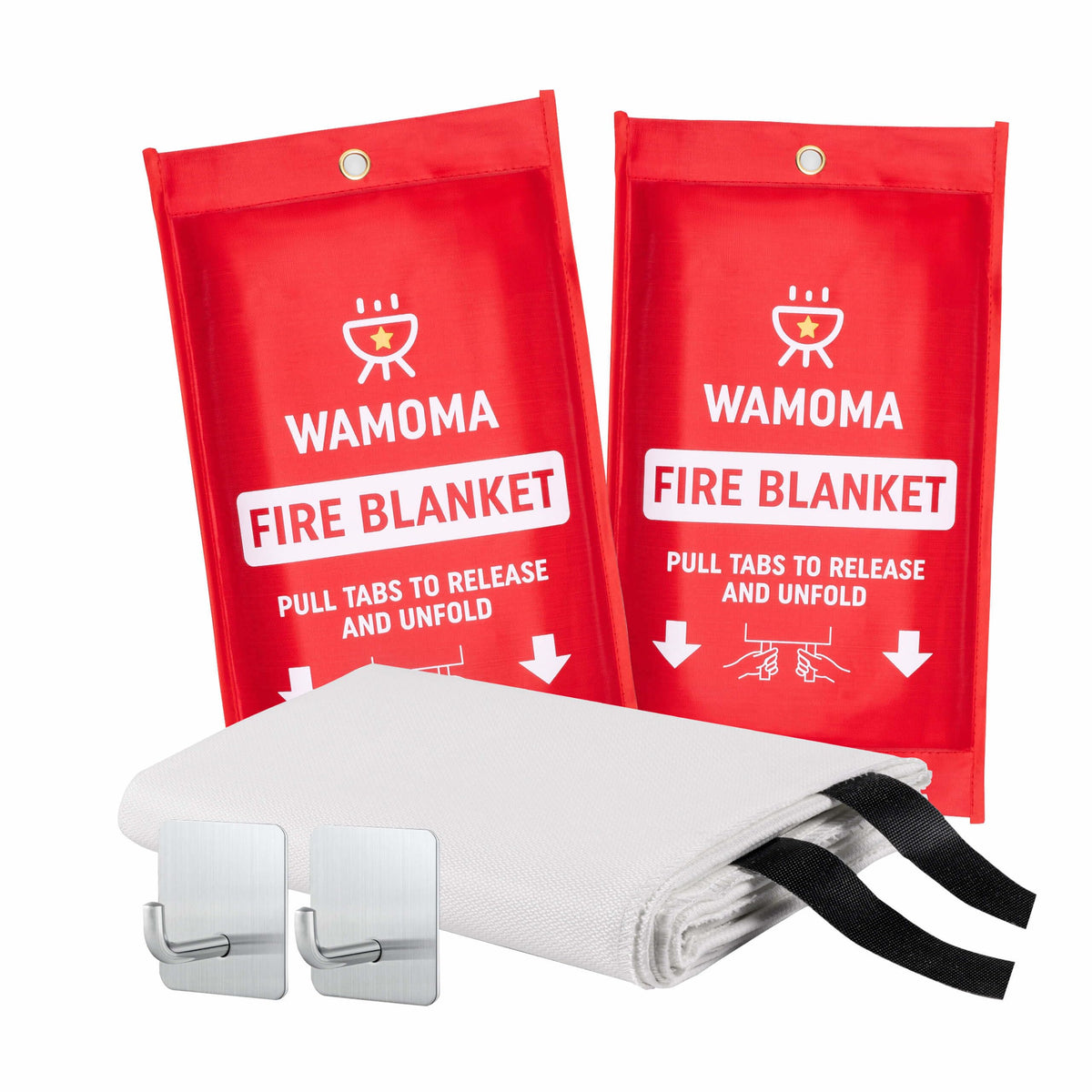 Wamoma fire blanket folded state in a compact pouch for quick access.