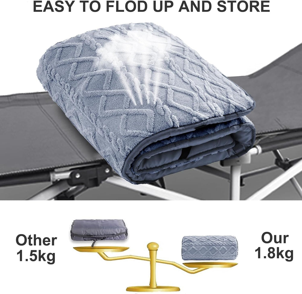 Wamsound camping cot pad closeup of soft taffeta velvet texture for comfort.