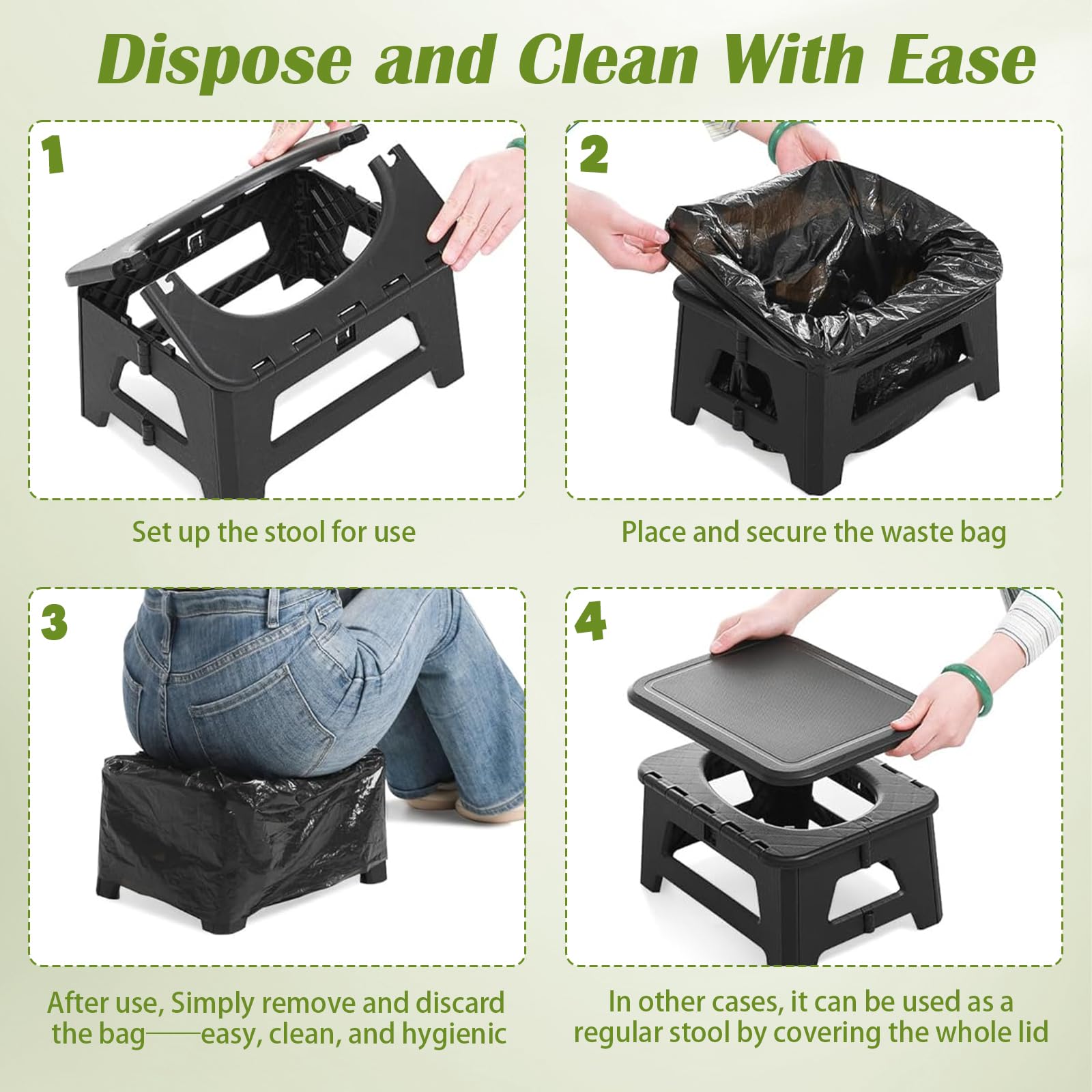 Wanheart portable toilet includes waste bags and coagulating sachets for hygiene.