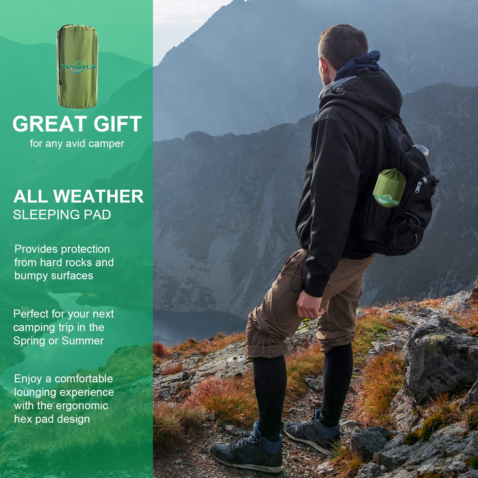 WANNTS sleeping pad can connect with another pad to form a double bed.