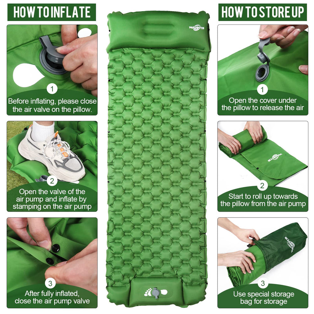 WANNTS sleeping pad durable outdoor material withstands varied weather and terrain.