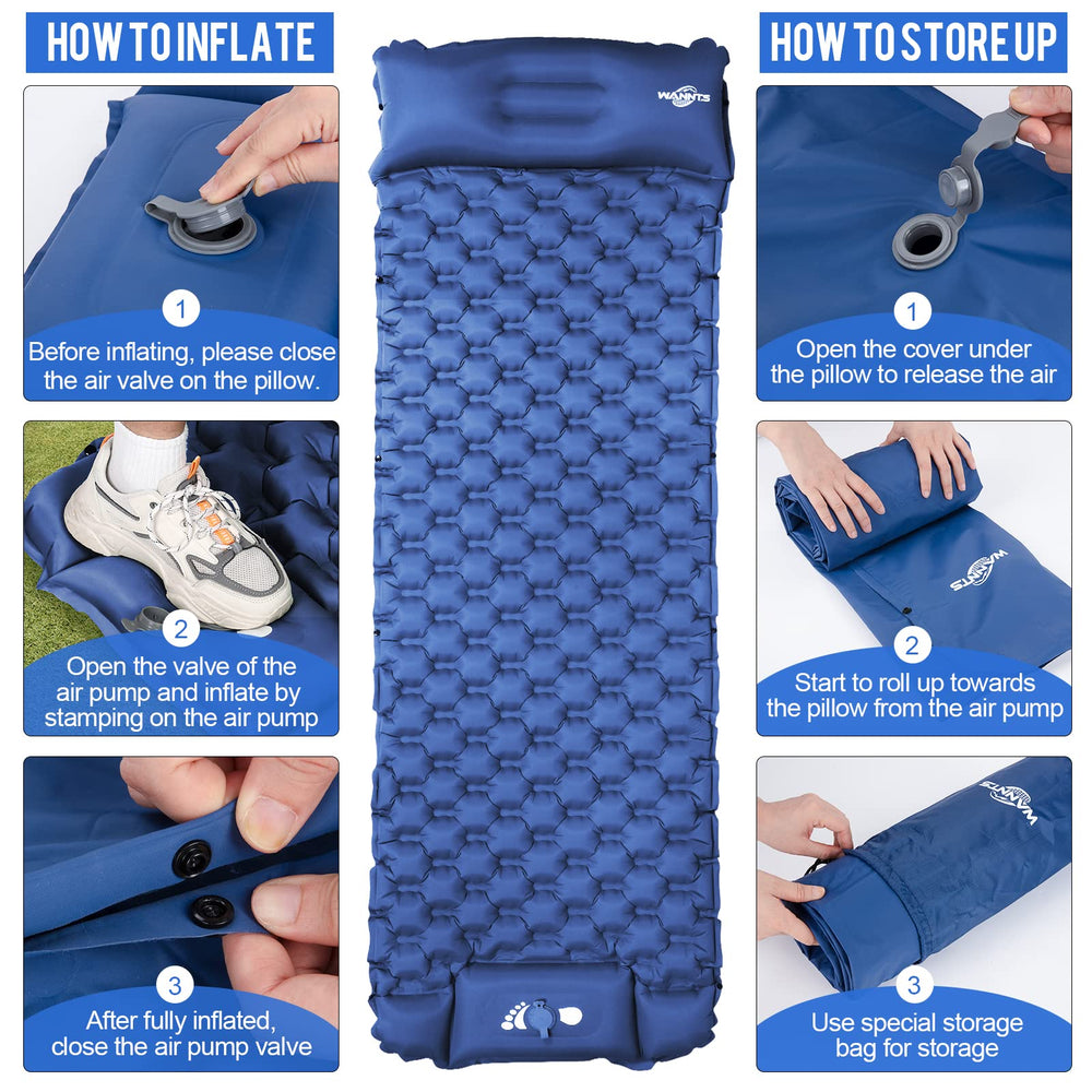 WANNTS sleeping pad at 75 by 25 inches for ample sleeping space
