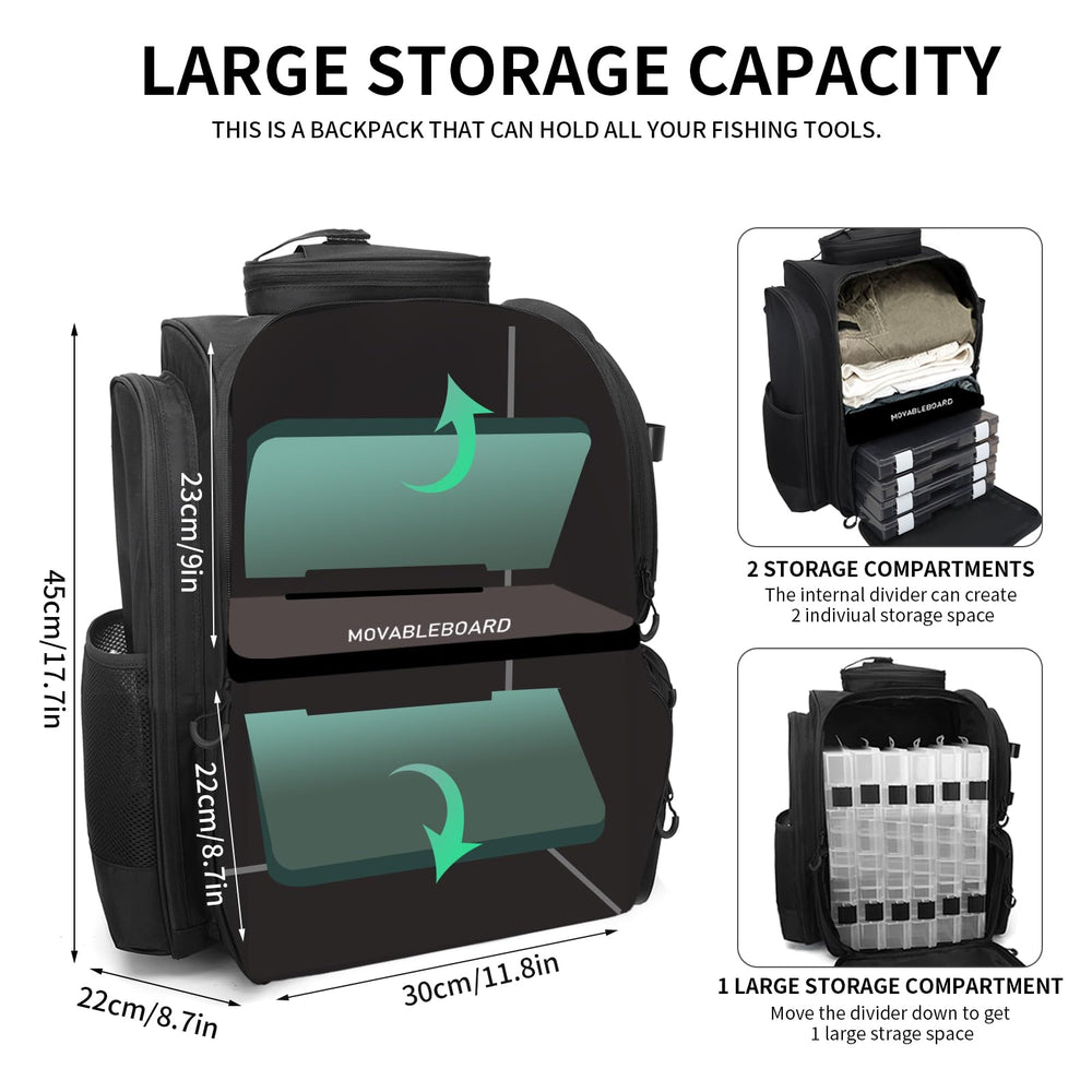 WANOON fishing backpack foldable divider enables versatile organization.