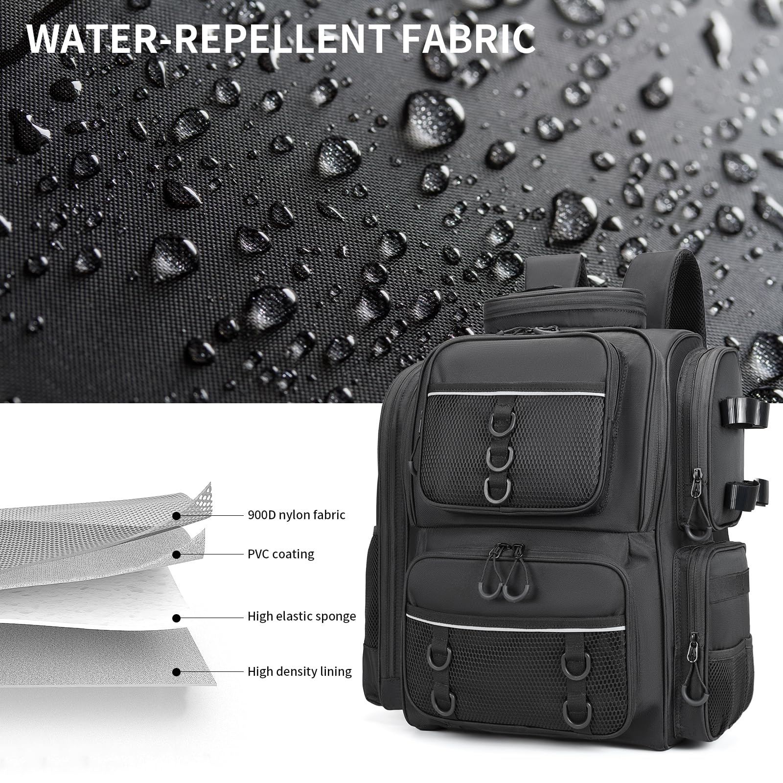 WANOON fishing backpack hidden shoulder straps reduce bulk when stored.