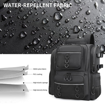 WANOON fishing backpack hidden shoulder straps reduce bulk when stored.