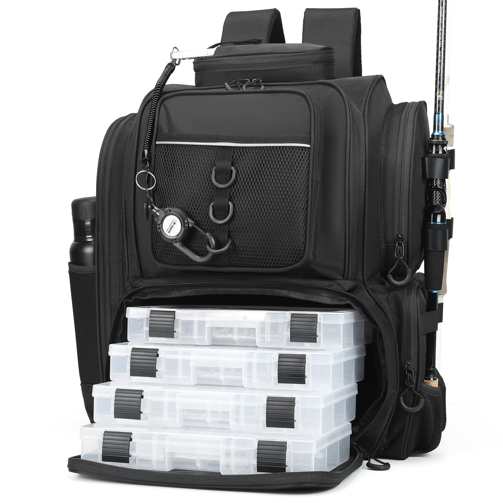 WANOON fishing backpack main compartment view for versatile storage and quick access.