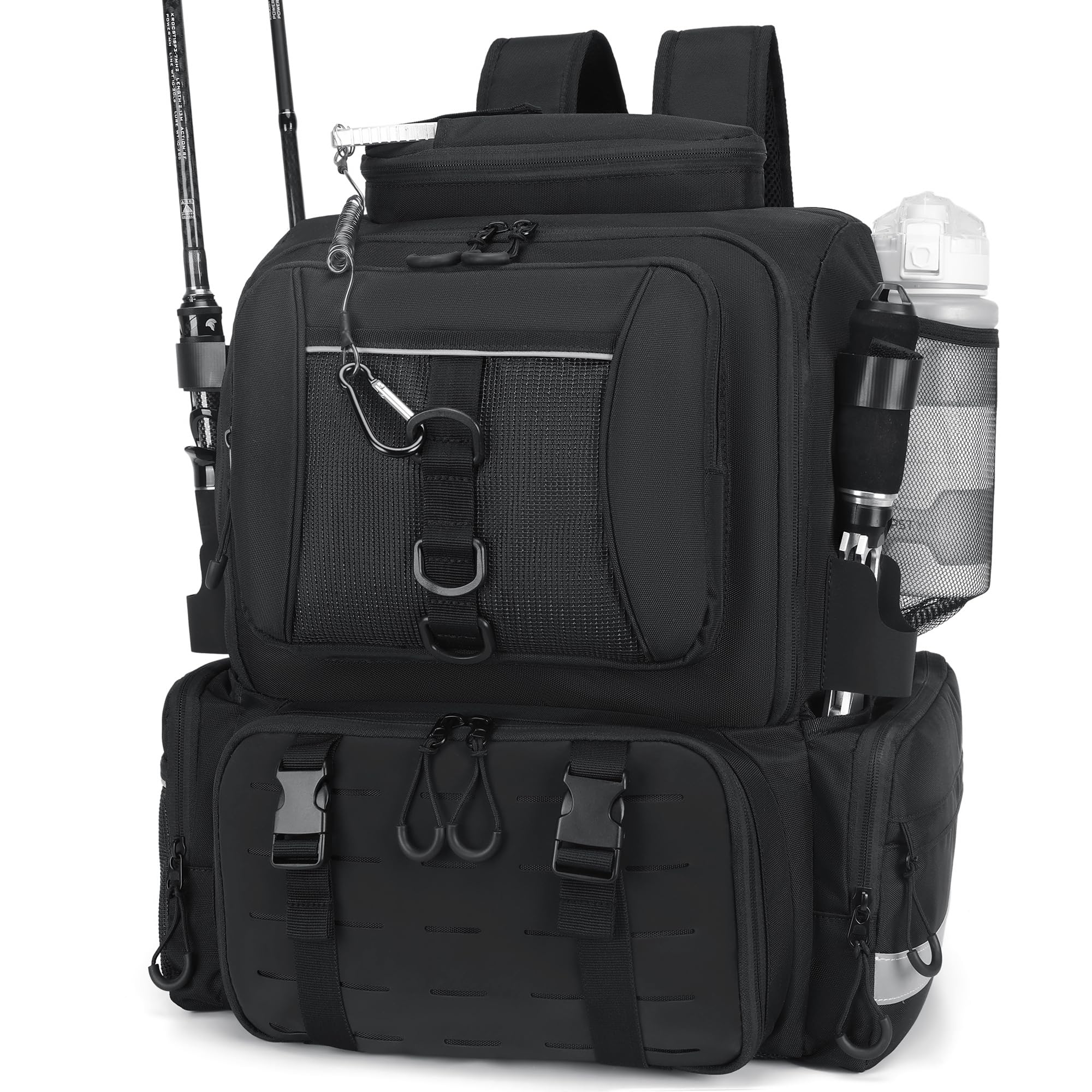 WANOON backpack side bags and rod holder ready to organize tools and rods.