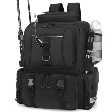 WANOON backpack side bags and rod holder ready to organize tools and rods.