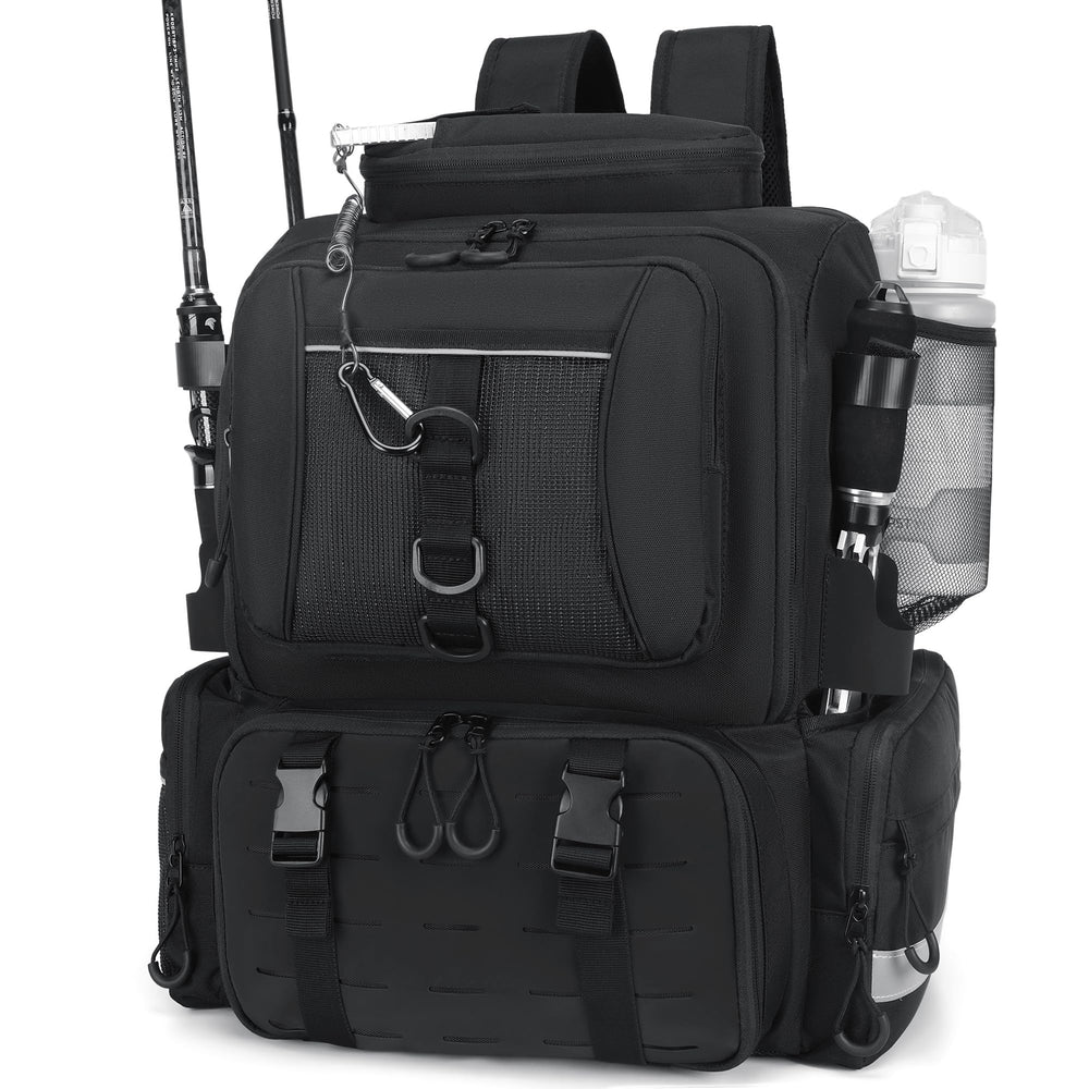 WANOON backpack side bags and rod holder ready to organize tools and rods.