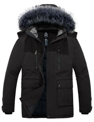 Wantdo men's big-tall black parka front view showing warm, windproof shell