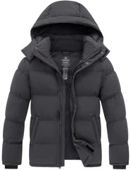 Wantdo men's quilted winter jacket front view highlighting cozy warmth for frigid commutes.