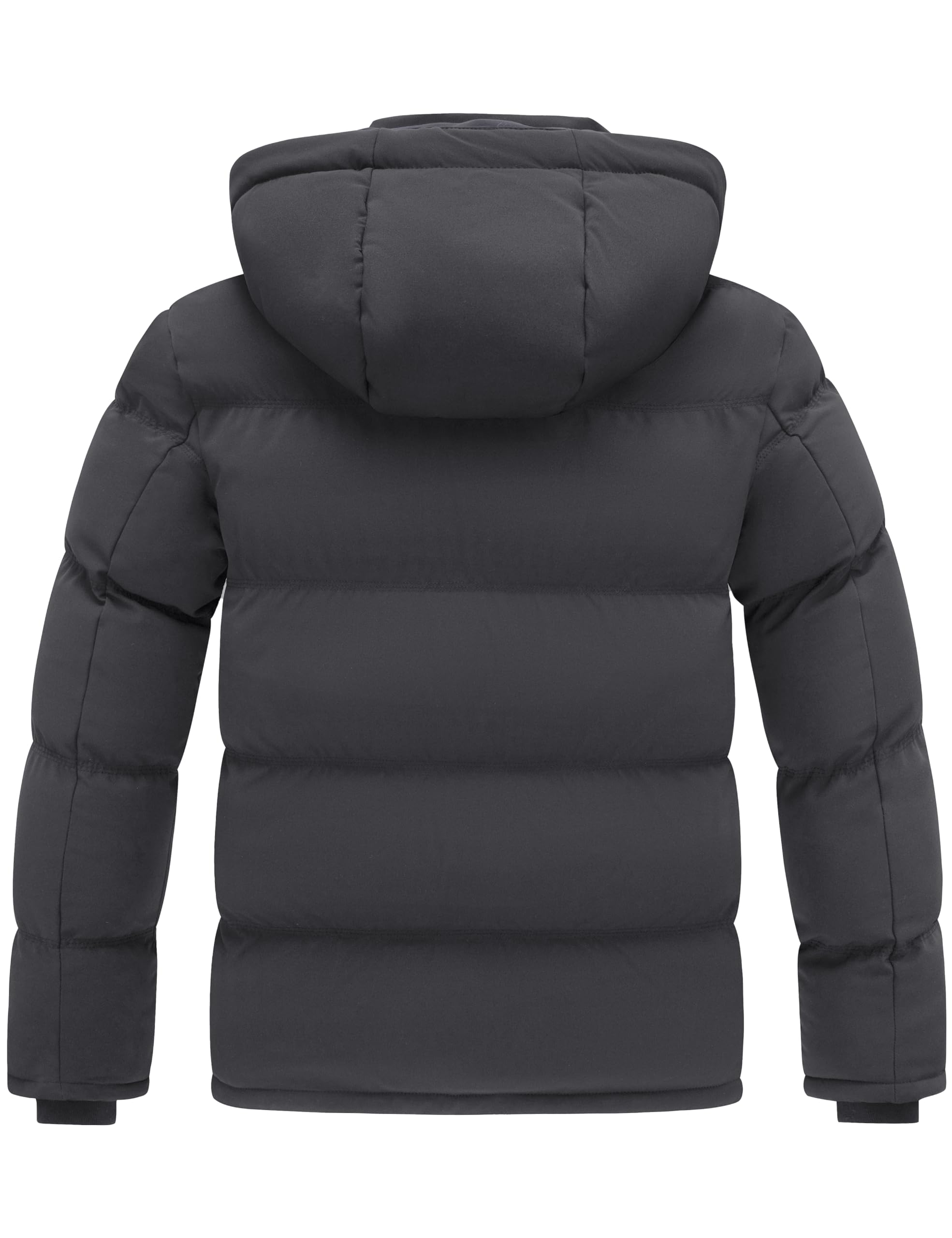 Wantdo men's quilted winter jacket hood-up view emphasizes warmth around head and ears.