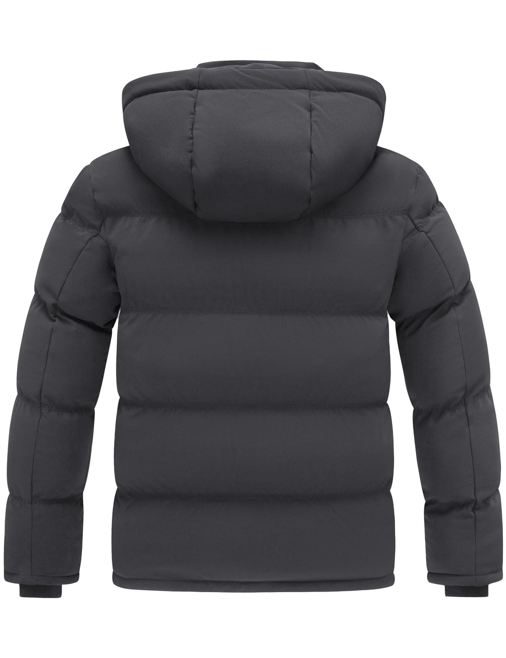 Wantdo men's quilted winter jacket hood-up view emphasizes warmth around head and ears.