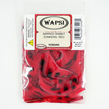 Wapsi Barred Rabbit Zonker Strips in red, ideal for lifelike fly patterns.