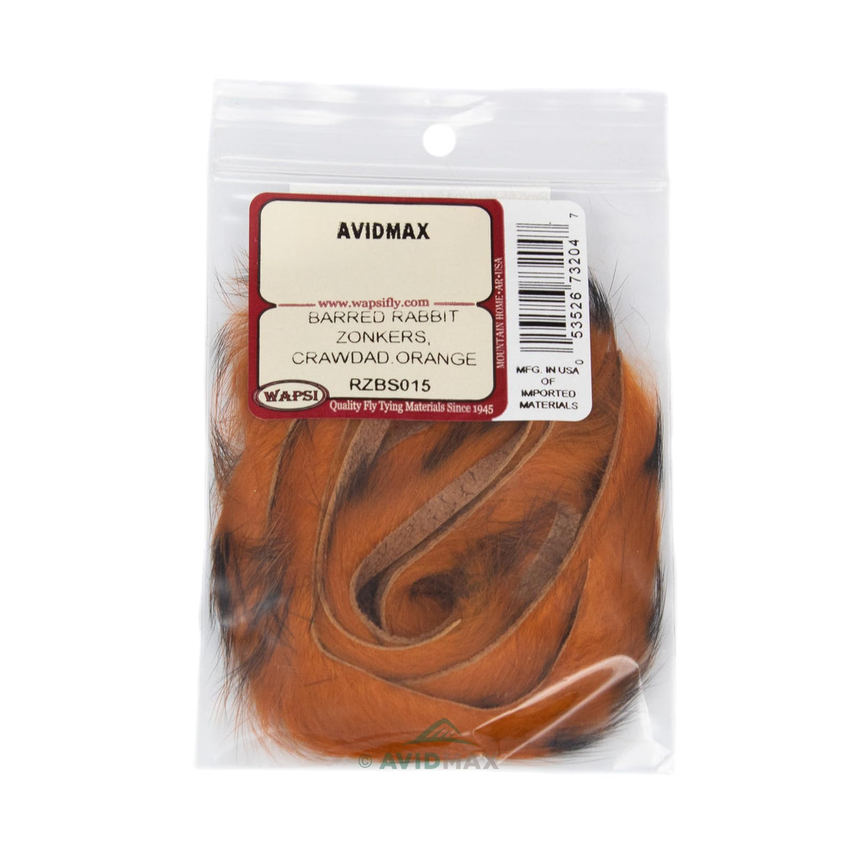 Wapsi barred rabbit zonkers in crawdad orange for consistent color and vibrant fly tying.