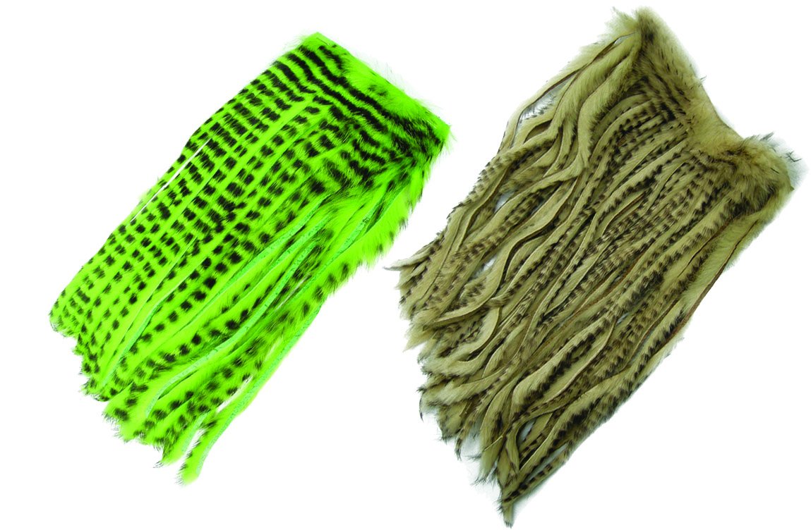 Wapsi Barred Rabbit Zonkers in fluorescent chartreuse for versatile fly tying.