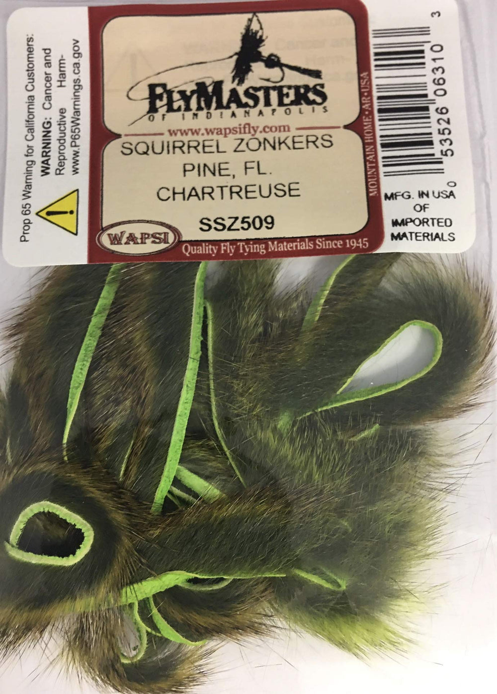 Wapsi Micro Pine Squirrel Zonkers chartreuse close up for high visibility flies.
