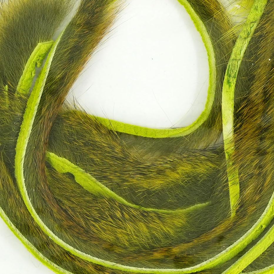 Wapsi Pine Squirrel Zonkers chartreuse closeup 2ft enhances fly visibility.