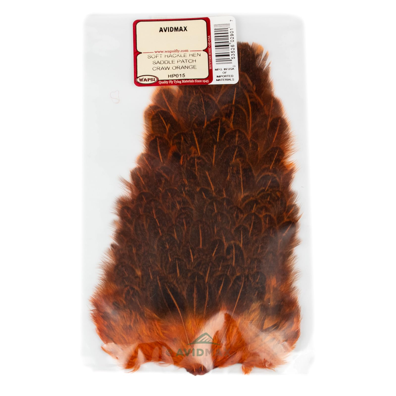 Wapsi Soft Hackle Hen Saddle Patch Crawdad Orange for versatile fly tying and soft hackle creation.