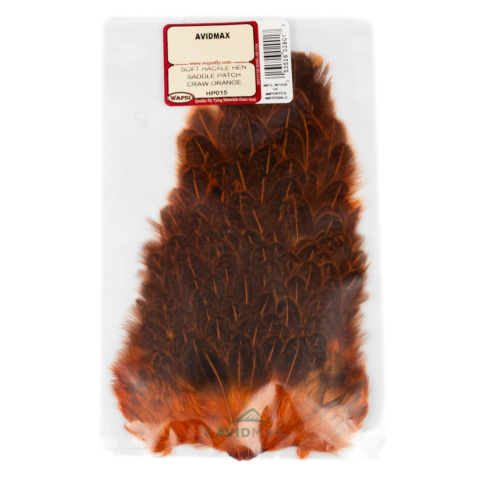 Wapsi Soft Hackle Hen Saddle Patch Crawdad Orange for versatile fly tying and soft hackle creation.