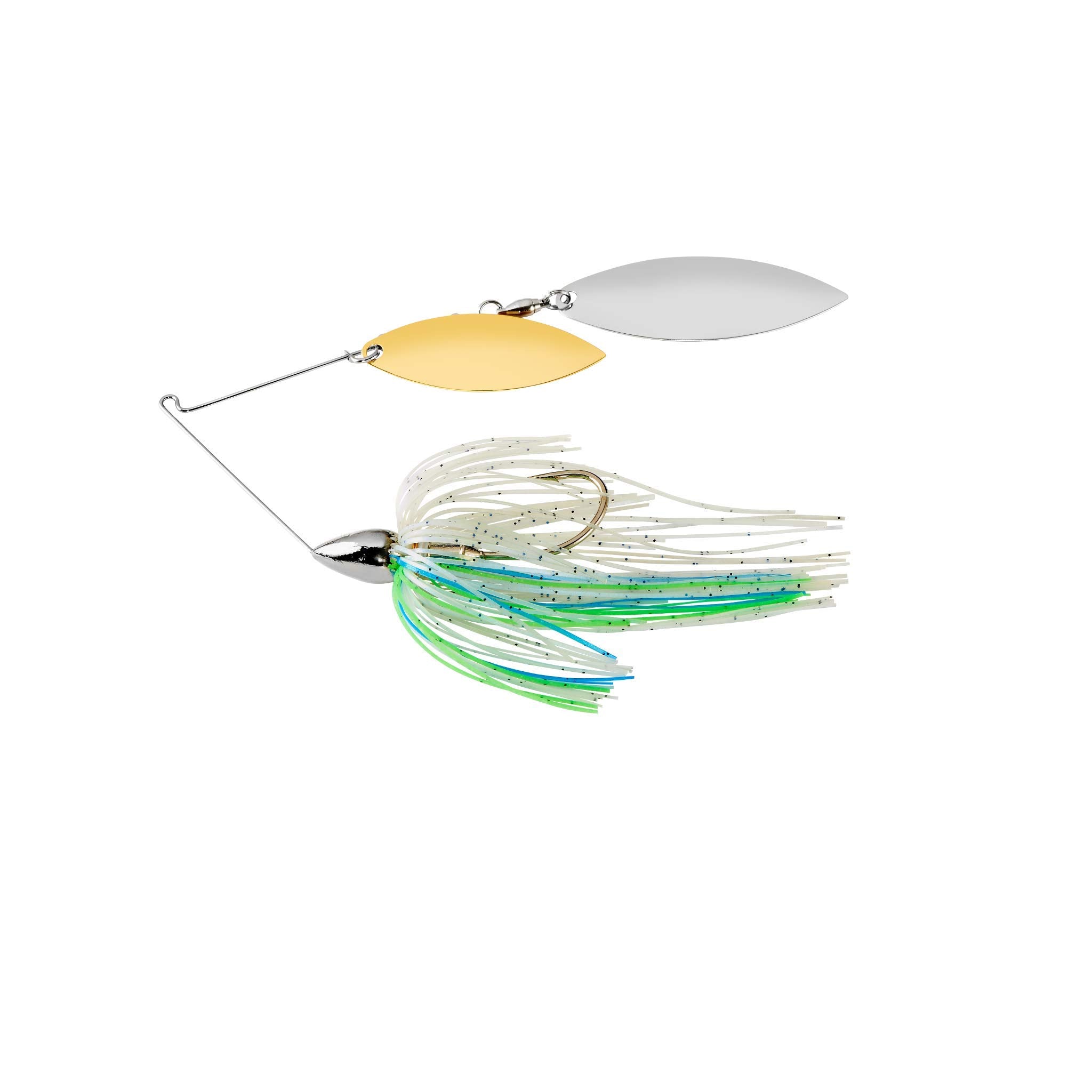 War Eagle Custom Lures nickel frame double willow spinnerbait with blue herring skirt for bass attraction