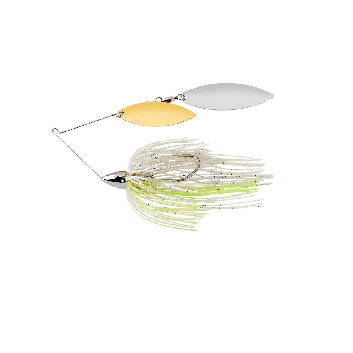 War Eagle Custom Lures nickel frame double willow spinnerbait with blue pearl shad skirt, great for clear-water bass