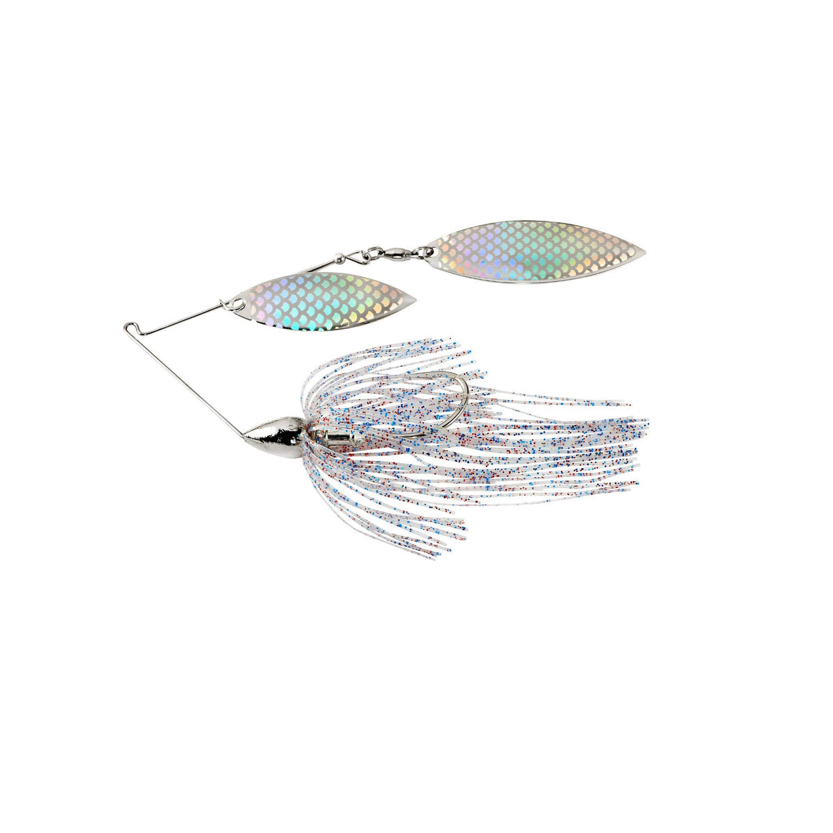 War Eagle Custom Lures nickel frame double willow spinnerbait with firecracker skirt for maximum flash