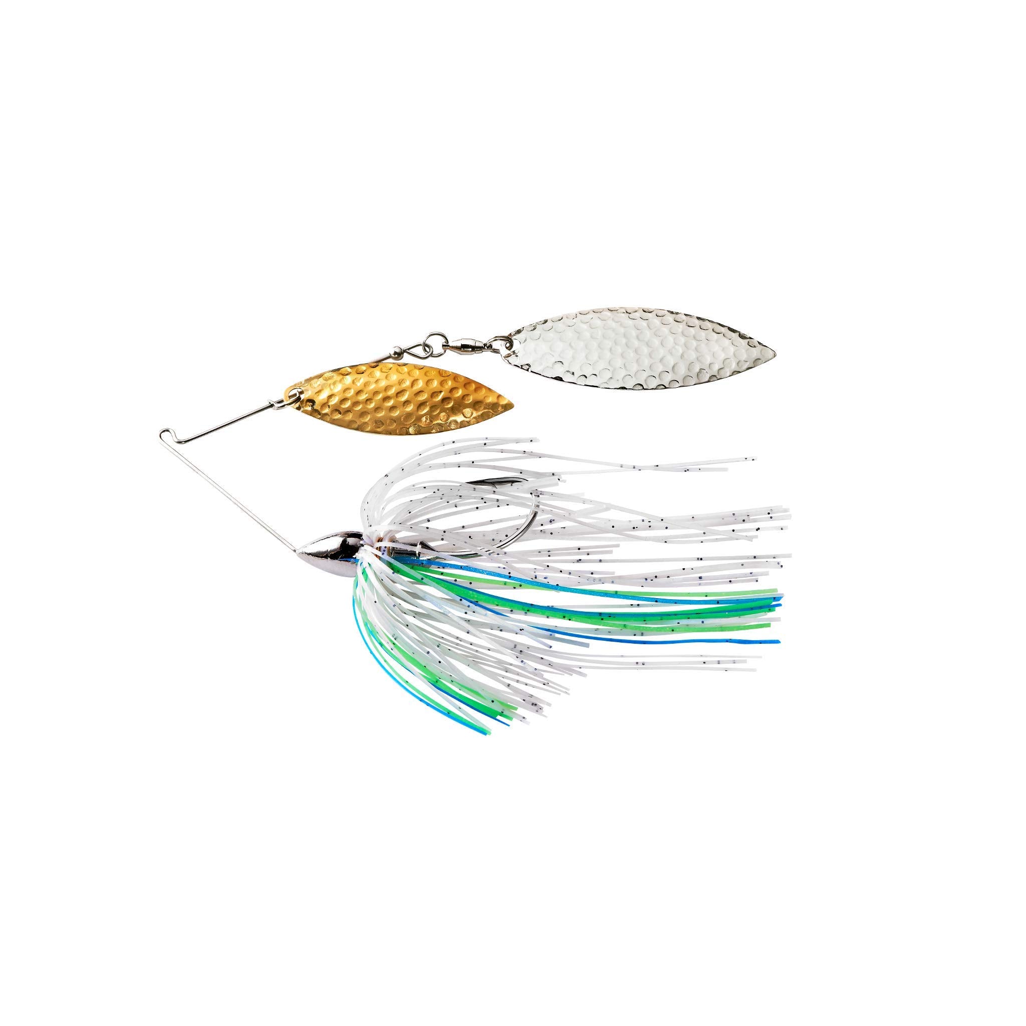 War Eagle Custom Lures hammered double willow spinnerbait with blue herring skirt for clear-water bass fishing