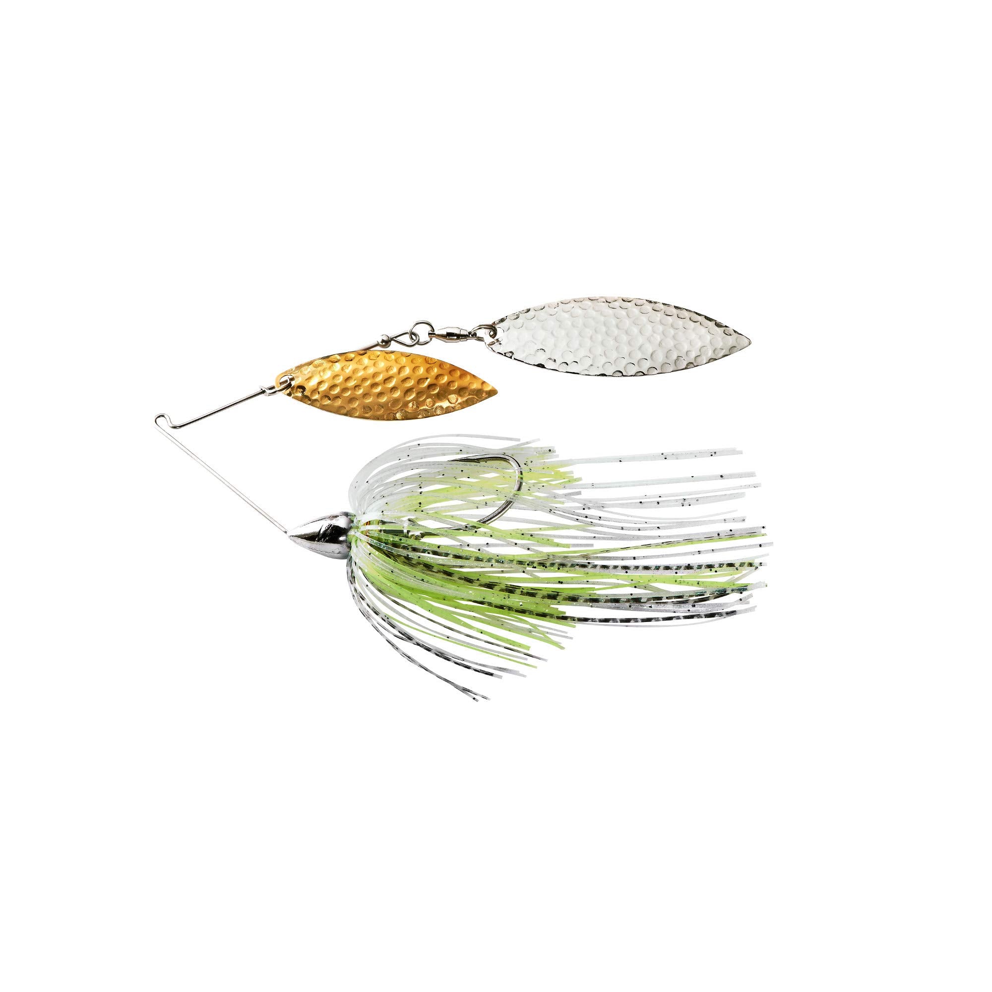 War Eagle Custom Lures nickel frame hammered double willow spinnerbait with spot remover skirt for subtle flash.