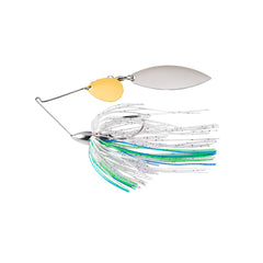 War Eagle Custom Lures nickel frame tandem willow spinnerbait with blue herring skirt, ideal for clear water presentations.