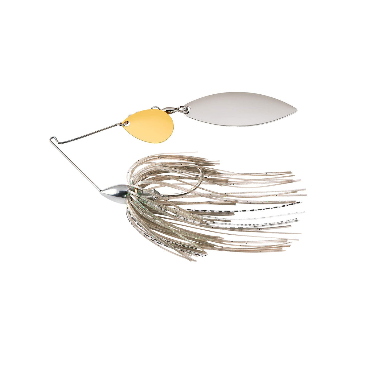 War Eagle Custom Lures nickel frame tandem willow spinnerbait with mouse skirt for clear-water bites.