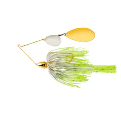 War Eagle WE38GIN26 gold-frame tandem Indiana blade bait for stained water and fast retrieves.