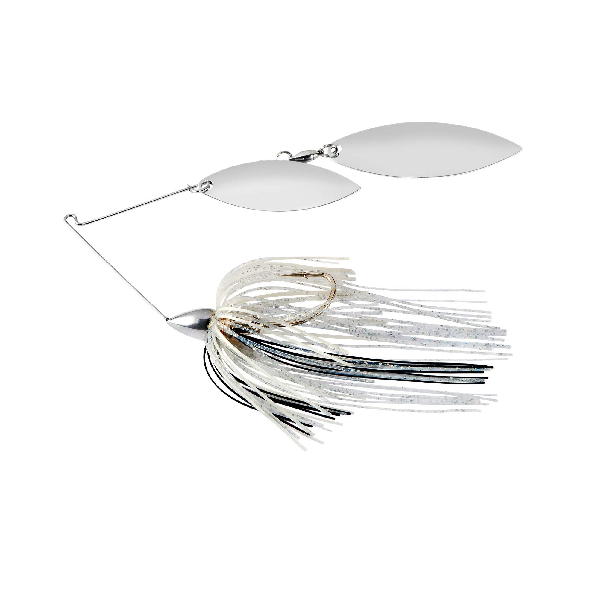 War Eagle Double Willow spinnerbait front view with silver shiner skirt for high flash.