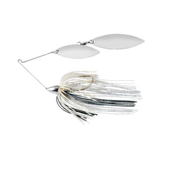 War Eagle Double Willow spinnerbait front view with silver shiner skirt for high flash.