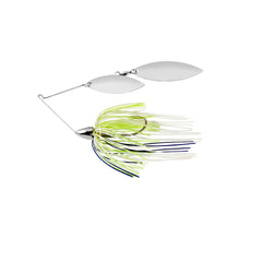 War Eagle Double Willow spinnerbait with white chartreuse blue skirt increases flash for clear-water bass