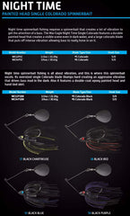 War Eagle Night Time spinnerbait with Colorado blade delivers strong vibration at night