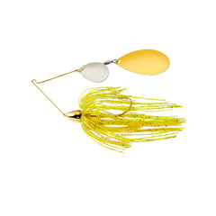 War Eagle WE12GIN34 gold frame tandem Indiana sun perch lure designed for stained water presentations.
