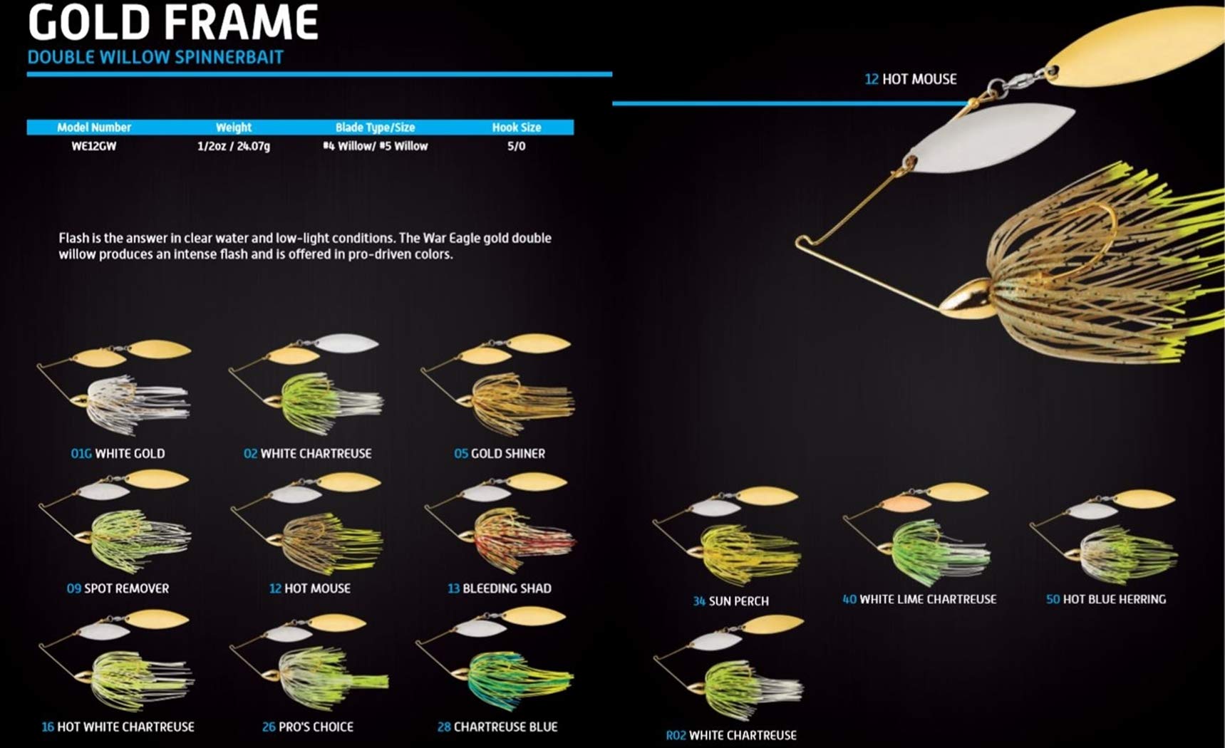 War Eagle WE12GW05 gold shiner lure for low-light conditions and strong visibility