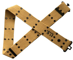 War Equine Militaria M1936 Webbing Belt buckle closeup shows sturdy metal eyelets for attachments.