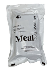 Wardog Surplus Chili Mac MRE plate ready-to-eat for cold-weather missions and emergency kits.
