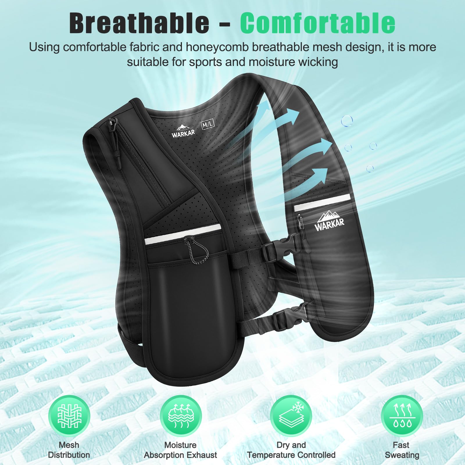 WARKAR hydration backpack back pocket stores essentials securely on the move.