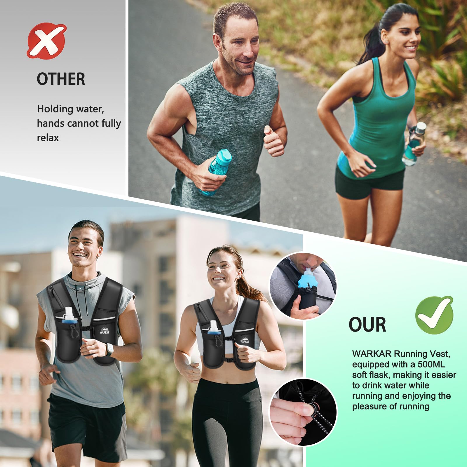 WARKAR running vest breathable honeycomb mesh keeps you cool and comfortable.