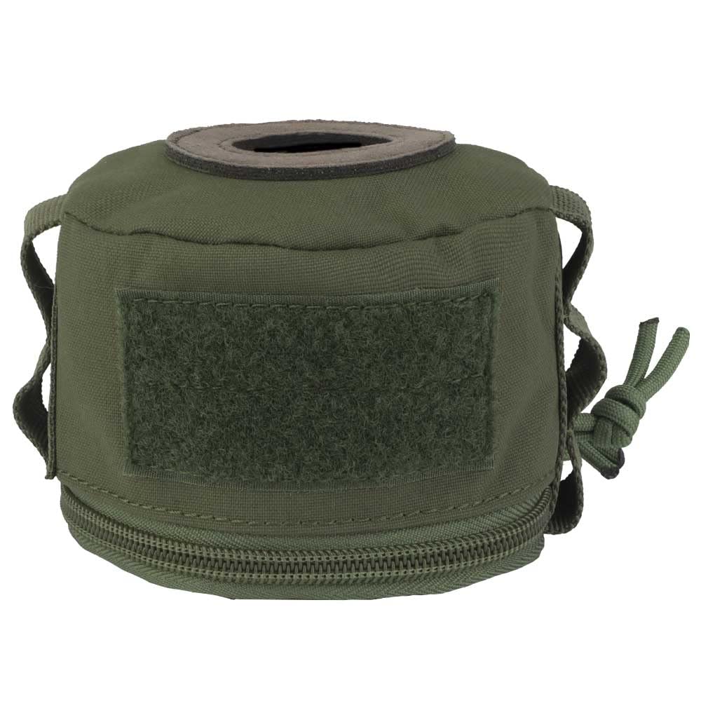 WarmHeartting gas canister pouch close-up showing snug fit for secure transport