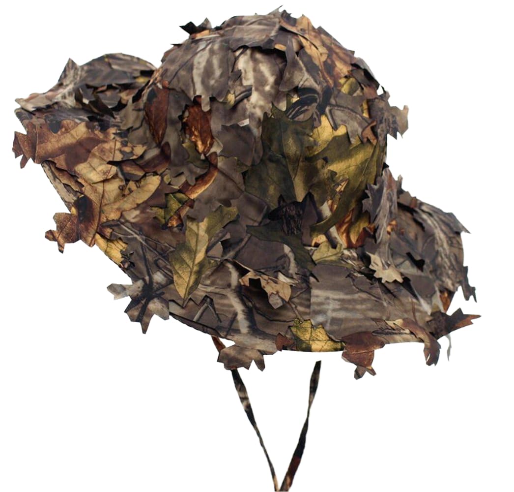 WarmHeartting Wildoor boonie hat with 3D leaves camo for hunting and sun shade.