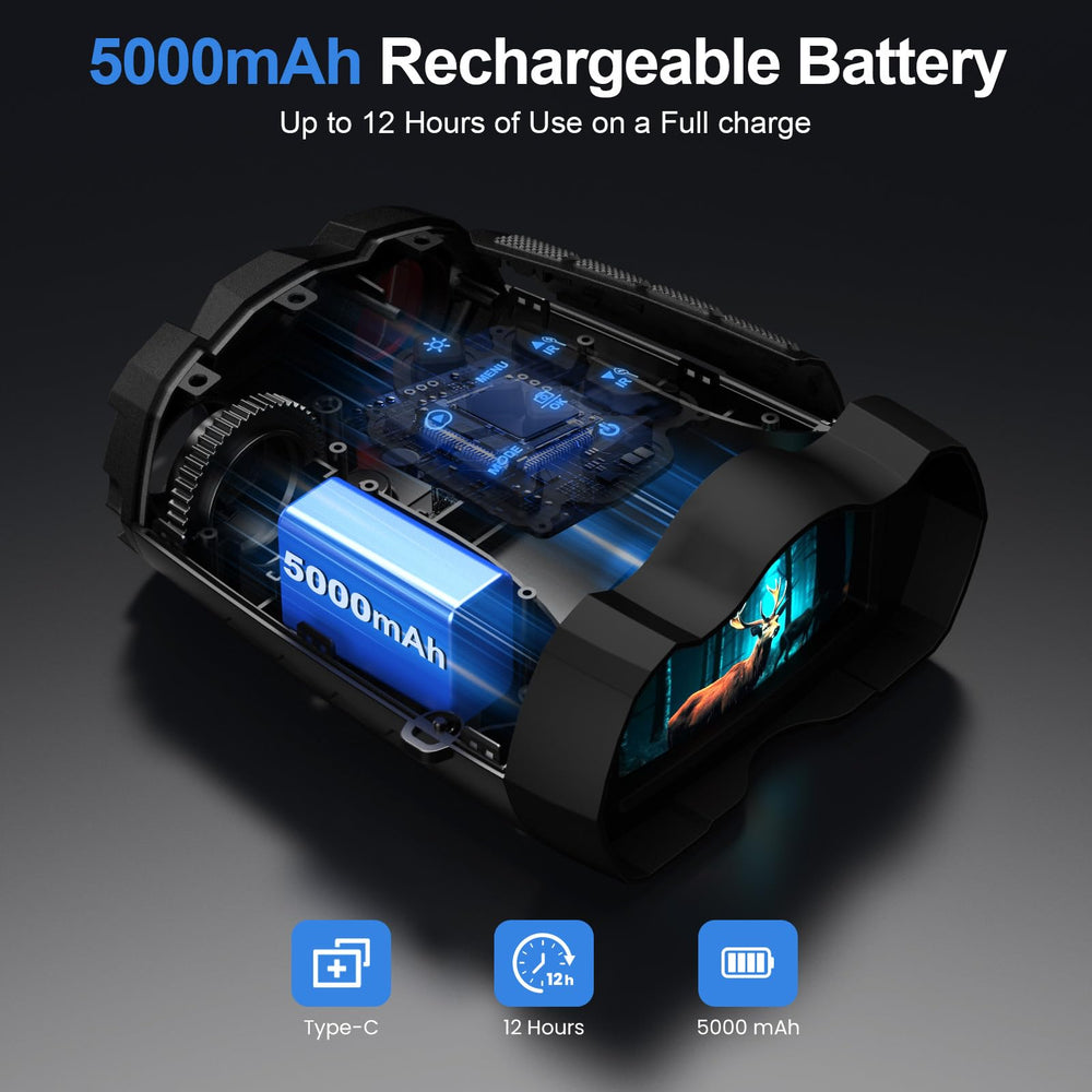 WARMTUYO night vision goggles 5000mAh battery powers long night explorations.
