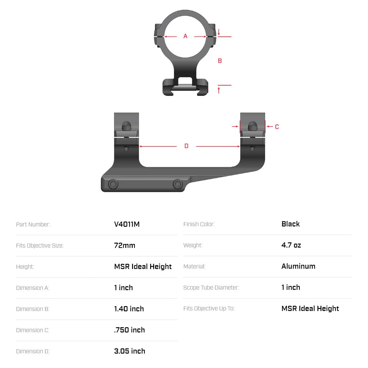 Warne Scope Mount 1-Inch 1-Piece 20 MOA top view for quick optic mounting.