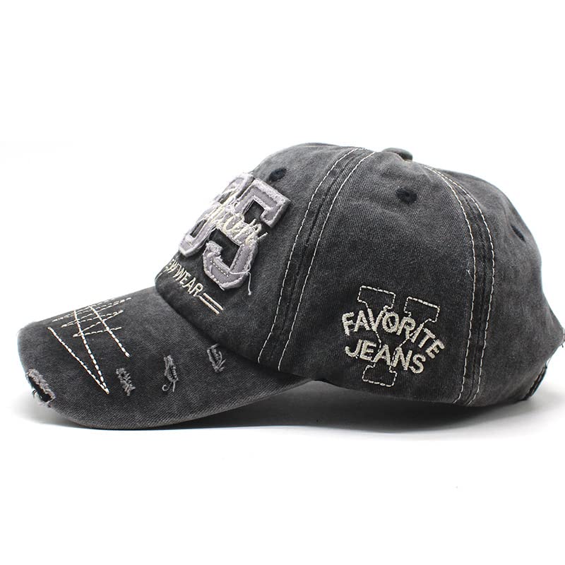 Washed Baseball Cap denim texture close-up highlights durable cotton.